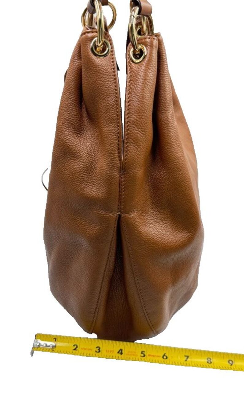 Michael Kors Brown Pebbled Leather Shoulder Hobo Bag Large Purse Tassel - Picture 8 of 16